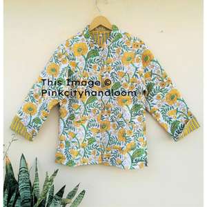 Chaquetas Vintage hechas a mano, Abrigo acolchado de algodón puro, chaquetas estampadas en bloque, abrigo de invierno bohemio, abrigos reversibles para mujer - Product Image 2