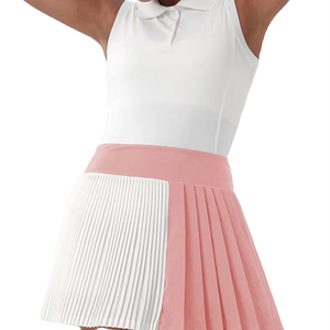 Conjunto deportivo para mujer con logotipo personalizado, Polo transpirable de color cosido con Falda plisada para entrenamiento de golf, tenis y yoga - Product Image 1