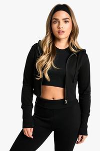 Mujer de gran tamaño de punto Casual invierno/primavera chándal de dos piezas con cremallera Sudadera con capucha Jogger conjunto frente logotipo personalizado OEM al por mayor - Product Image 3