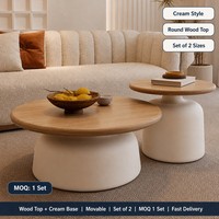 Table basse ronde style crème AntNovelty avec plateau en bois, table d'appoint mobile pour salon, petit appartement, maison d'hôtes