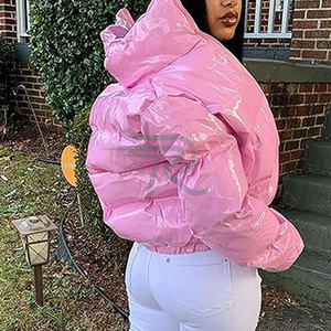 Razorts Women Cropped Puffer Jacket Autumn Waterproof Cotton Filled Long Sleeve Quilted <b>Stand</b> Collar Zipper Closure - Product Image 3