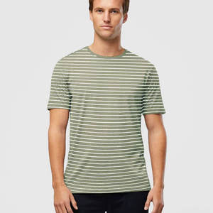 Respirant rayé hommes col rond manches courtes T-shirt en coton uni respirant - Product Image 2