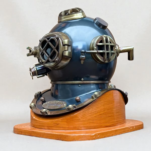 Casco de Buceo Vintage de Latón Azul Oscuro, Pieza Decorativa |   Casco de Buceo Náutico Antiguo para Aguas Profundas - Product Image 1