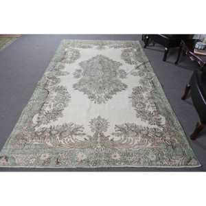 พรมวินเทจตุรกี ขนาด 6.1x10.5 ฟุต (185x319 ซม.) ลายตารางสีเขียวขาว - Product Image 1