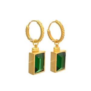 Pendientes de plata de ley 925 con forma de rectángulo, Gema hidráulica de Esmeralda, novedad - Product Image 1