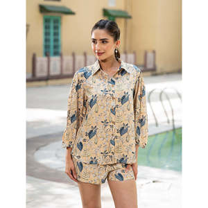 Divena ชุดเสื้อผ้าเรยอนสำหรับผู้หญิง, เสื้อเอวลอยพิมพ์ลายดอกไม้สีเหลือง - Product Image 4