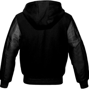 Sweat à capuche universitaire décontracté pour hommes 100% coton hiver fermeture à glissière Service OEM lavé traité motif solide avec manches en cuir - Product Image 2