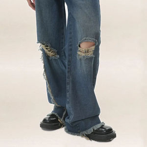 K- T OEM Factory Patchwork Ripped Flare Jeans Baggy Pierna recta Bell Bottom Pantalones Tallas grandes Jeans personalizados Pantalones transpirables - Product Image 2