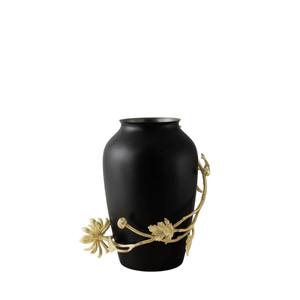 Florero de Dalia hecho a mano, acero inoxidable negro mate con escultura Floral de latón dorado, decorativo elegante para decoración del hogar - Product Image 1