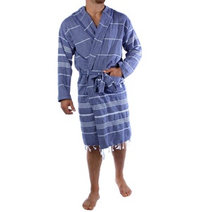 Peignoir turc unisexe décontracté de luxe en tissu Pestemal 100% coton à capuche, motif rayé, grande taille, élégant, séchage rapide, respirant - Product Image 3