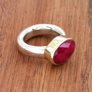 Ruby <b>Ring</b> 925 <b>Silver</b> Faceted Two Tone <b>Statement</b> Gift <b>Ring</b> - Product Image 4