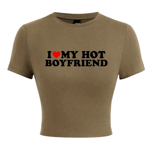 Camiseta con estampado de I Love My Hot Boyfriend para mujer, camisetas de verano de Hip Hop, Camiseta corta Harajuku de calle, camisetas cómodas elásticas - Product Image 3