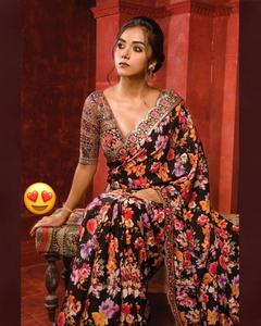 เสื้อเบลาส์พิมพ์ลายดิจิทัลผ้าซิ่นแนวแฟนซีเสื้อเบลาส์ส่าหรีสุดหรูสไตล์อินเดีย - Product Image 1