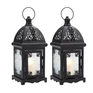 Elegante metallo nero Mini candela decorativa lanterne Tealight portacandele piacevole design solido ferro e vetro lanterna