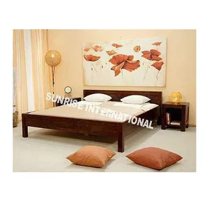 Harga pabrik langsung Desain Panel gaya kontemporer Sheesham Wood King Size Double Bed untuk pembeli grosir