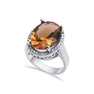 Élégant Ovale Sultanite Solitaire Cluster Anneau CZ Halo Accent Plaqué Rhodium Finition Turque En Gros 925 Bijoux En Argent Sterling - Product Image 1