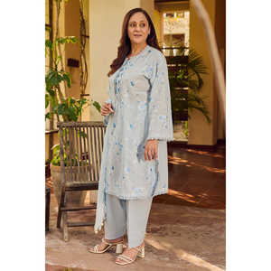 Ensemble de costume en tissu brodé pour femmes, 3 pièces, avec dupatta en mousseline brodée PM-62047 - Product Image 6