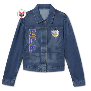 Sigma Gamma Rho Sorority Embroidery Women Denim Jeans Jacket | ZPB Sorority Embroidered Women Distressed Denim Jean Jackets - Product Image 2