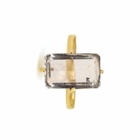 Troisième bague en argent sterling plaqué or, design artisanal, avec quartz naturel transparent taille émeraude serti à griffes, cristal semi-précieux, tendance