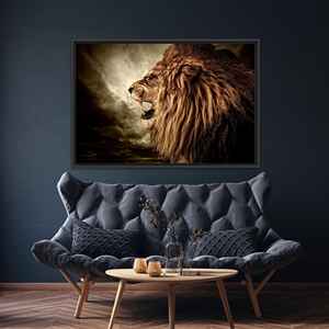 Roaring Lion <b>Canvas</b> Art: Vibrant Printed <b>Animal</b> Wall Decor,BLACK FRAMED <b>CANVAS</b> - Product Image 1