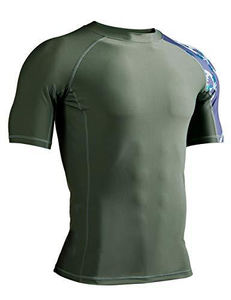 Nuevo diseño personalizado de manga corta hombro impreso Rash Guard Strtechable O-cuello Fitness Wear Rash Guards para hombre en la mejor venta - Product Image 1