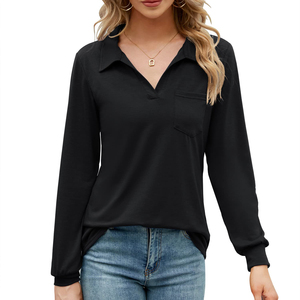 Polo de Mujer con Bloques de Color, Manga Larga, Rayas Negras, Rojas y Blancas, Corte Regular, Alto Rendimiento, Transpirable - Product Image 3