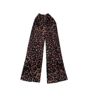 High Waist Women <b>Leopard</b> <b>Print</b> Wide Leg Pants Elastic Waist Loose Fit Summer Trousers - Product Image 1