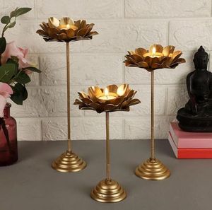 Decorative Starry Gold Candle Set with Multi Color Tea Light Candles in Gold Holders Home Decor Stylish Candle Living Room Table - Product Image 4