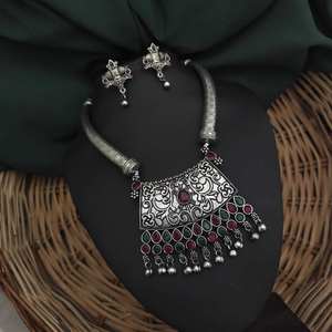 High-Quality SHIPRA Oxidised Hasli <b>Set</b> Necklace & <b>Earrings</b> | Best Seller | Exported from India - Product Image 5