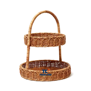 ตะกร้าหวายสานมืออเนกประสงค์แบบสองชั้นของตกแต่งบ้านจุดโฟกัสของตกแต่ง - Product Image 2