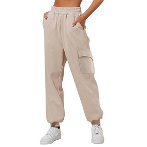 Pantalon cargo violet pour femme, taille mi-haute, cordon élastique, coupe ample, décontracté, avec poches, en polaire, style automne - Product Image 2