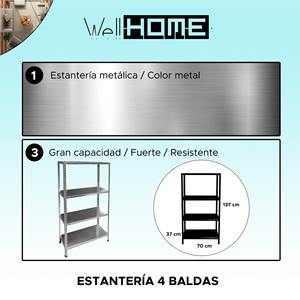 Estantería Metálica WELL HOME de 4 Niveles para Almacenamiento en Garaje, 70x37x137 cm - Product Image 2