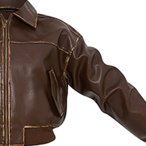 แจ็คเก็ตบอมเบอร์หนังเทียมสีน้ำตาลแบบกันน้ำ รุ่นเรกูลาร์ ยูนิเซ็กส์ สตรีทแวร์ ซิปหน้า แขนเสื้อและชายเสื้อแบบริบ พรีเมียม - Product Image 2