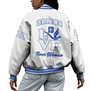 Zeta Phi Beta 1920 Azul Blanco Varsity Sorority Letterman Chaqueta ZPB Greek Life Chenille Patch Founders Day Wear - Product Image 2