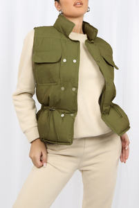 Chaqueta con cierre de cremallera para mujer personalizada de invierno 2025, chaleco acolchado OEM ODM, manga de invierno acolchada con burbujas, decoración con botones, ropa exterior - Product Image 3