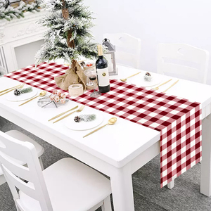 Deep Red <b>White</b> Plaid Cotton <b>Table</b> <b>Runner</b> for Wedding Christmas Birthday Party Decor - Product Image 3