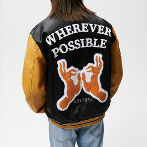 Conception personnalisée Chenille Patch 3D Logo Leatherman Hiver Col Montant Varsity Jacket Pu Cuir Hommes - Product Image 2