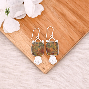 Boucles d'oreilles pendantes classiques en jaspe fruité, plaquées or jaune, en laiton, style tendance, pour mariages et fêtes - Product Image 2