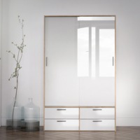 Armoire moderne simple en bois avec miroir et portes coulissantes, construction en MDF, blanc alpin, meubles de chambre à coucher, appartement, hôtel