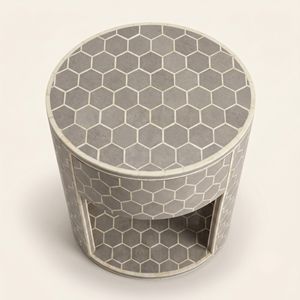 Bedside Market Price Sale Luxury Bone Inlay <b>grey</b> Side Table Inlay bedside Honeycomb pattern Bone Inlay furniture for bedroom - Product Image 2