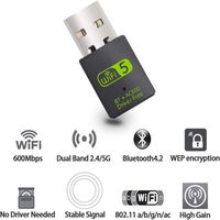 Adaptateur USB WiFi BT 600Mbps double bande 2.4/5GHz Dongle réseau sans fil pour PC/ordinateur portable/ordinateur de bureau prend en charge Windows OS type externe