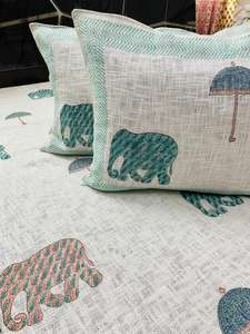 Custom Made Hand <strong>Block</strong> Printed Eco-Friendly 300tc Thread <strong>Count</strong> All-Season Premium Quality Linen Texture Size 90 X 108 <strong>2</strong> Pillow - Product Image 2