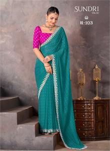 Georgette douce de haute qualité avec broderie travail frontière Saree femme fabricant et fournisseur de mode de Surat - Product Image 2