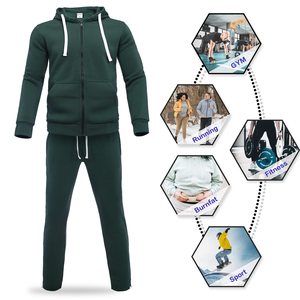 Venta directa de fábrica Jogger Chándal Set Plus Size Men's Hoodies Verde oscuro Zip up Hoodies and Sweat Pants Set - Product Image 3