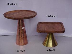 Support à gâteau moderne fait à la main avec bol en bois et base en métal naturel en bois véritable pour la décoration intérieure et le type de plateau de mariage - Product Image 2