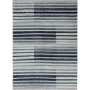 Tapis en laine tissé à la main à rayures bleues, classique, rectangulaire 9x12, pour salon, décoration de chambre, nouveau produit - Hwl-132 - Product Image 1