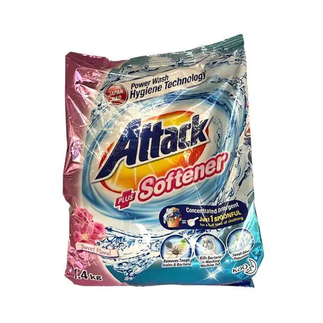 Premium Quality Attack Detergent Plus Softener Sweet Floral - Concentrate Detergent Powder (Atsv) - 1400G - Clean And Clear
