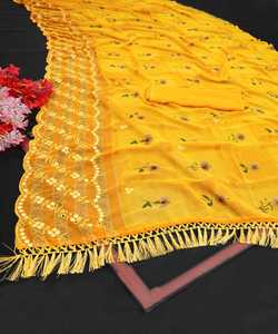 Designer Party Wear Nouvelle Arrivée Festival Porter Filles Porter Blanc Couleur Sari Georgette Tissu Indien Femmes Adultes Inde & Pakistan Vêtements - Product Image 2