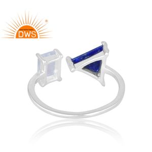 El mejor diseño de plata esterlina Natural Aguamarina y lapislázuli anillo de piedras preciosas diseño personalizado joyería para mujer regalo para ella - Product Image 2