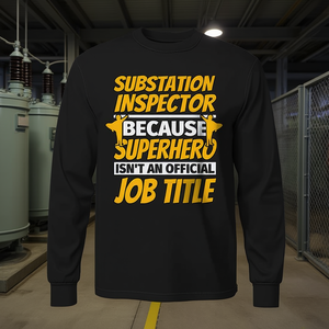 Camiseta de manga larga unisex con cuello redondo y serigrafía para inspectores de subestaciones, electricistas y trabajadores de la industria eléctrica. - Product Image 3